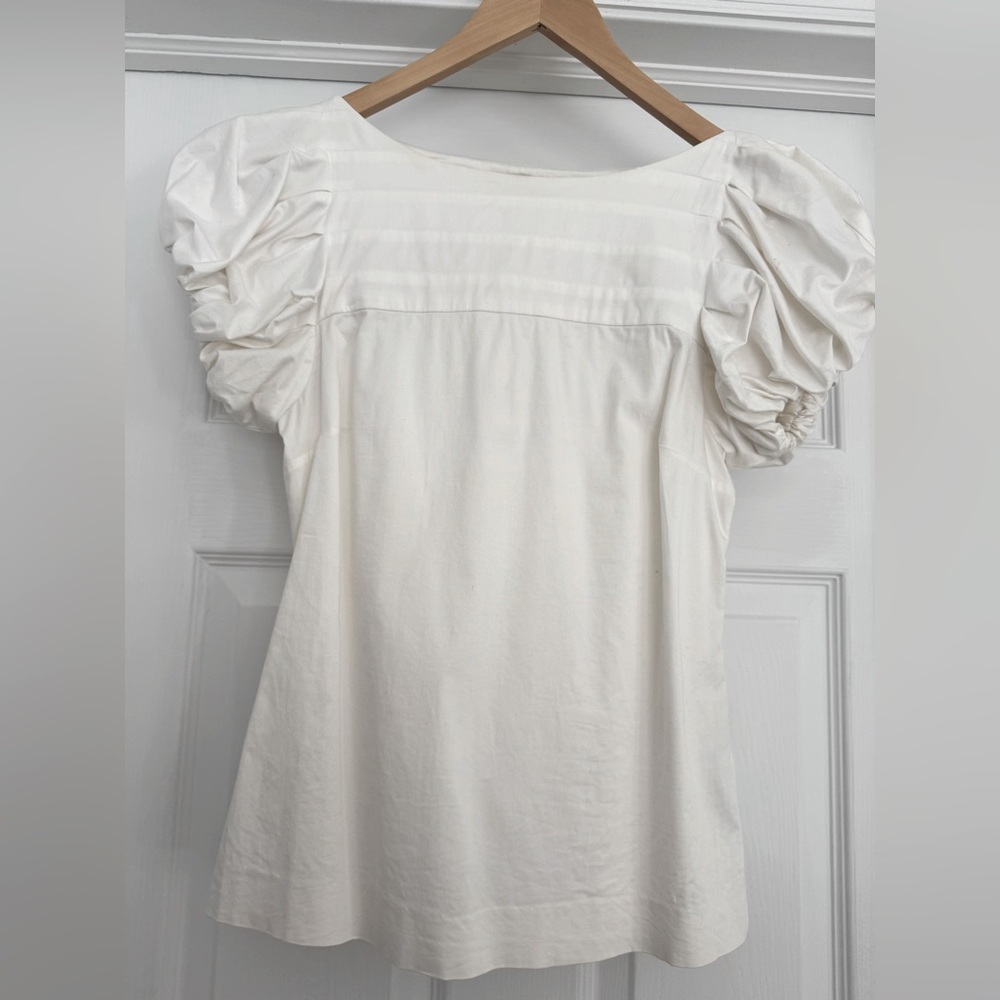 RALPH LAUREN sz 4 white cotton poplin with puff sleeves and side zip. Excellent